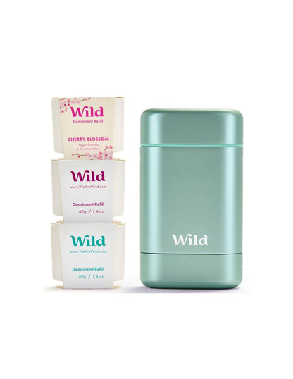 Desodorante Recargable Wild Aqua, set 3 aromas sin plástico, sin aluminio
