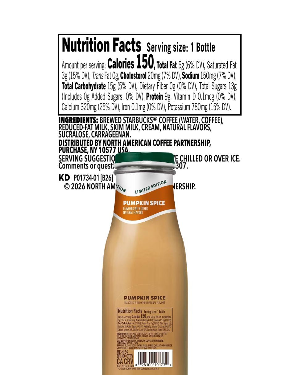 Starbucks Frappuccino Pumpkin Spice Sin Azúcar 405 ml