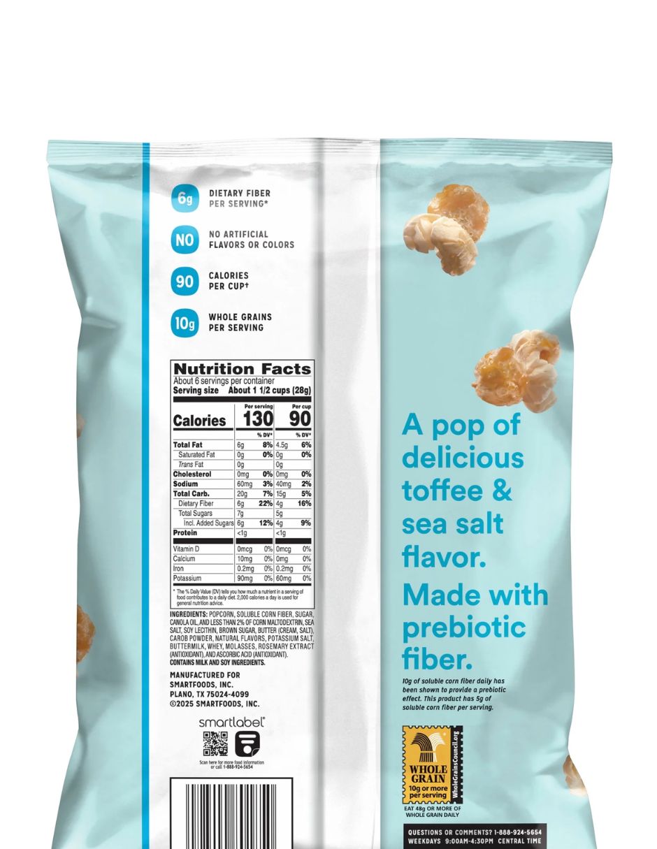 Palomitas Smartfood FiberPop Toffee y Sal Marina 163 gr