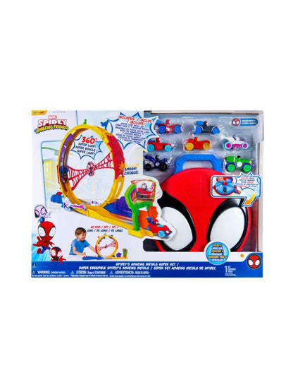 Set de Carreras Spider-Man Amazing Pista Super Loop + 7 Vehículos + Estuche de Transporte