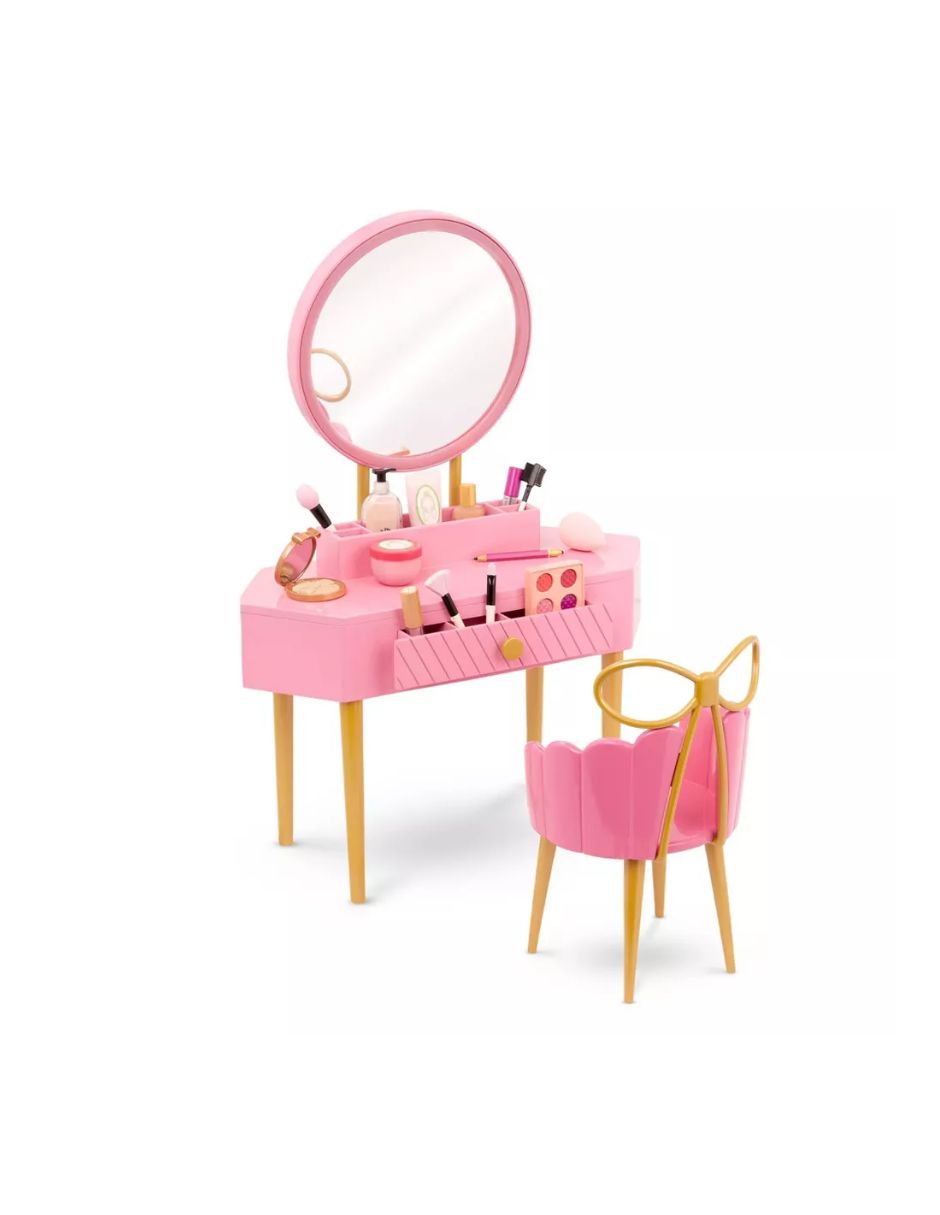 Our Generation Tocador Fabulous Fun con Silla Rosa 17 piezas para muñecas de 45 cm