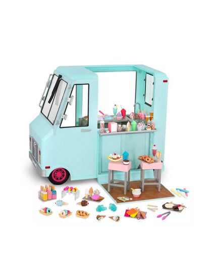 Camión de Helados Our Generation 128 Piezas con Luces y Sonido para Muñecas de 45 cm