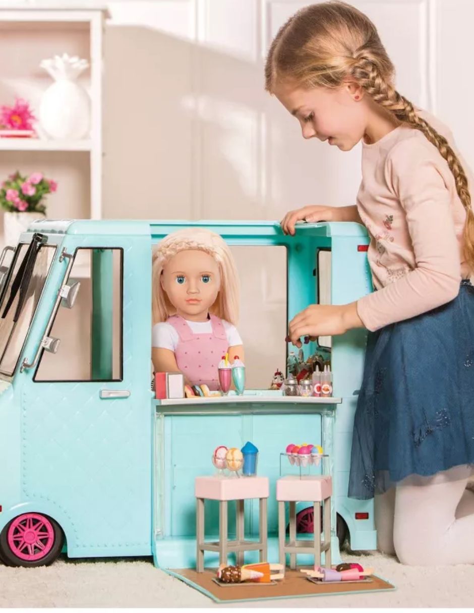 Camión de Helados Our Generation 128 Piezas con Luces y Sonido para Muñecas de 45 cm