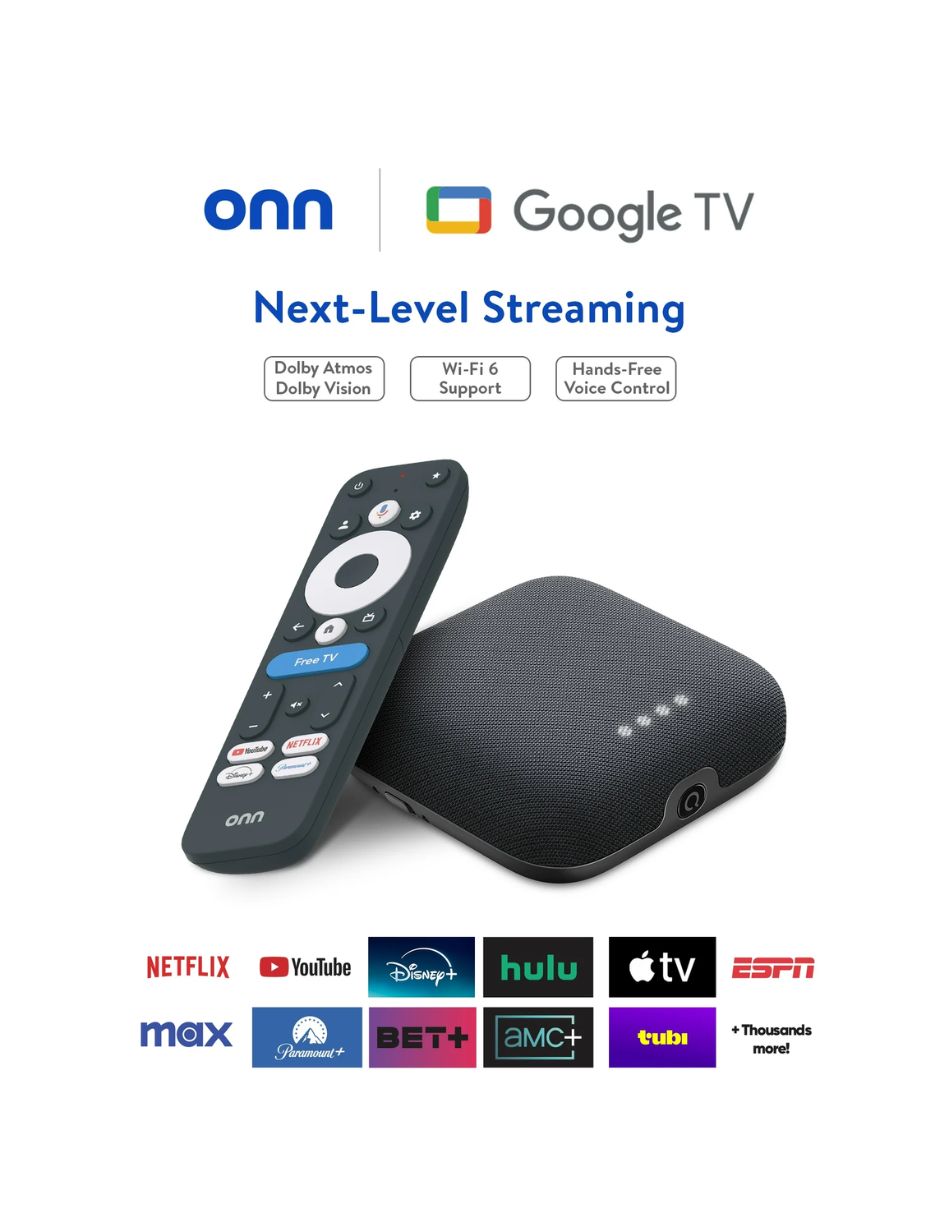 Dispositivo de Streaming onn 4K Pro con Google TV, 32 GB, Wi-Fi 6, Dolby Vision & Atmos