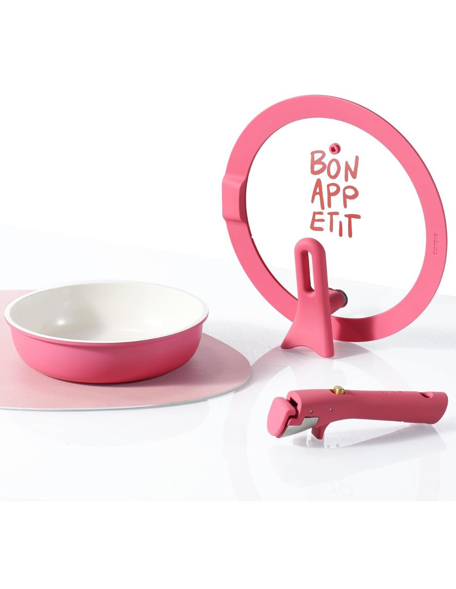 Carote Juego de Ollas y Sartenes Cerámica con Mango Extraíble Rosa