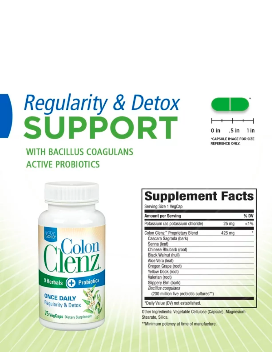 BodyGold Colon Clenz Cápsulas de desintoxicación 75 unidades
