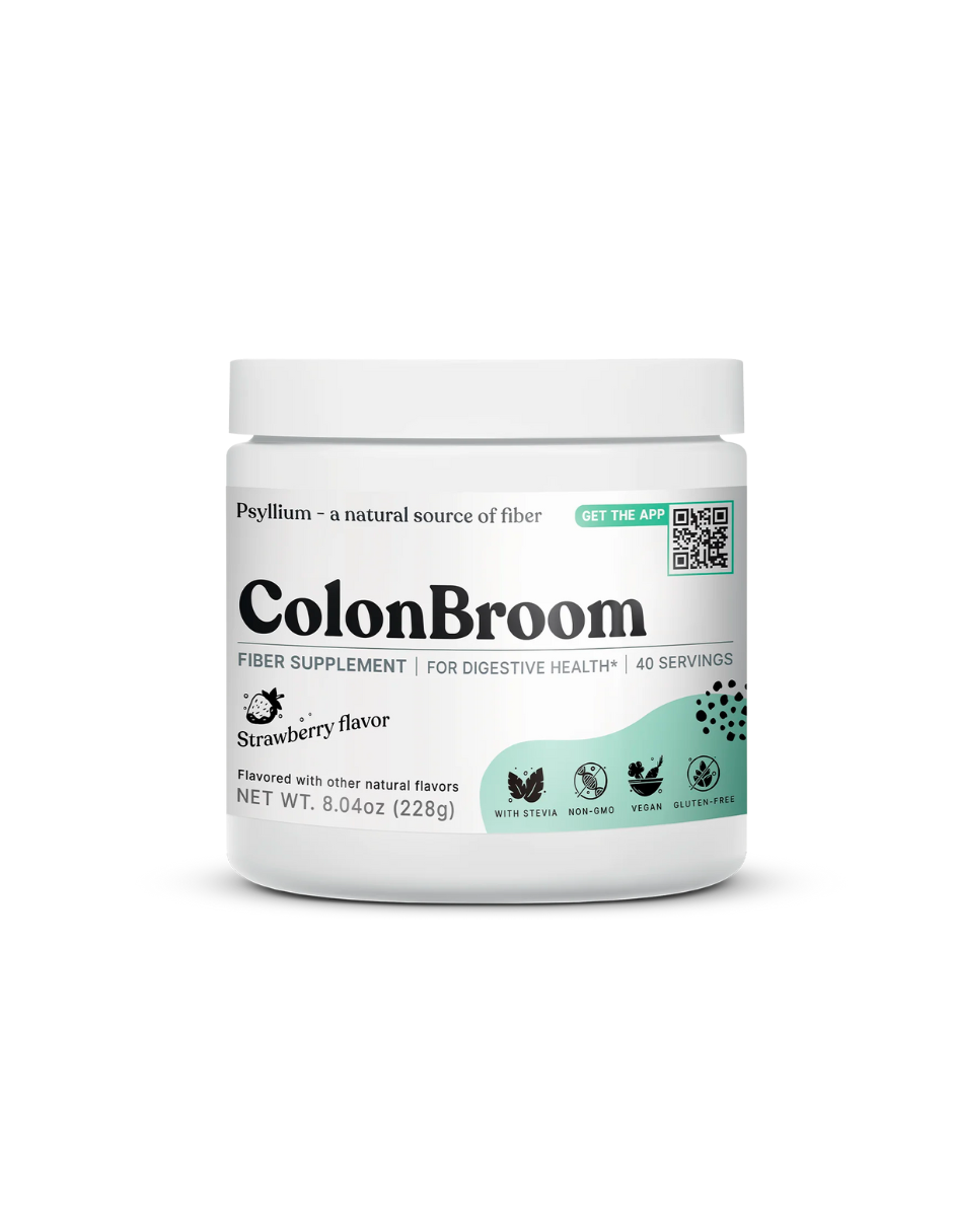 ColonBroom Suplemento de fibra 95 % de cáscara de psyllium sabor a fresa, 40 porciones