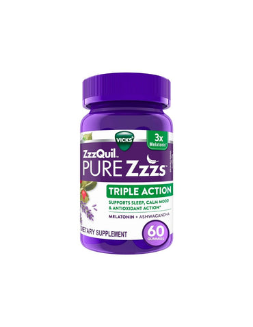 Vicks Zzzquil Triple acción melatonina ayuda para dormir, 6 mg, 60 gomitas