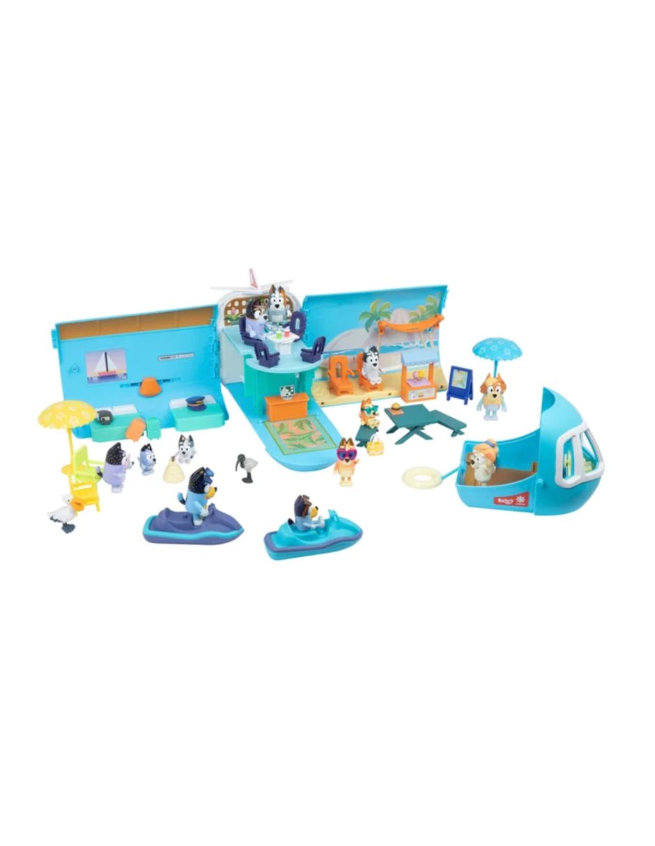 Bluey Avión Transformable 3 en 1 Mega Set con 12 Figuras y Más de 30 Accesorios
