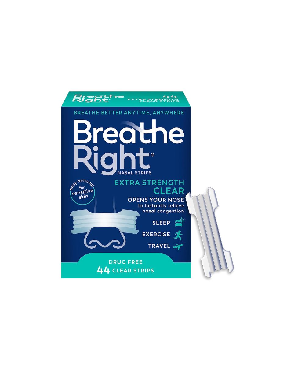 Breathe Right Tiras Nasales Extra Fuertes Transparentes 44 pzs