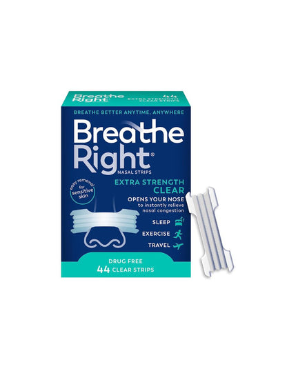 Breathe Right Tiras Nasales Extra Fuertes Transparentes 44 pzs