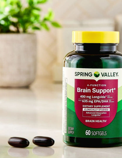 Spring Valley Suplemento de apoyo cerebral de 4 funciones, 60 unidades