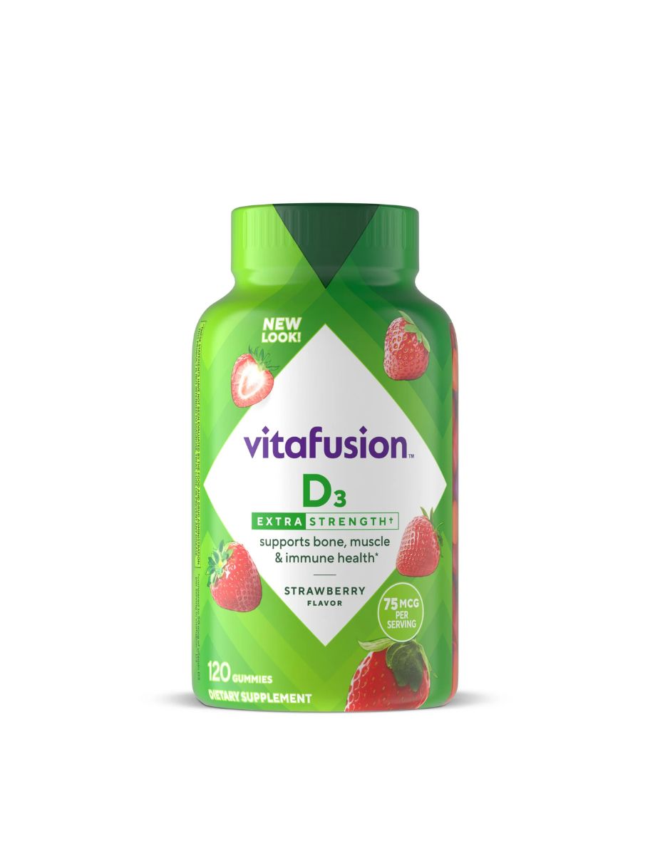 Vitafusion Vitamina D3 extra fuerte gomitas con sabor a fresa 120 unidades