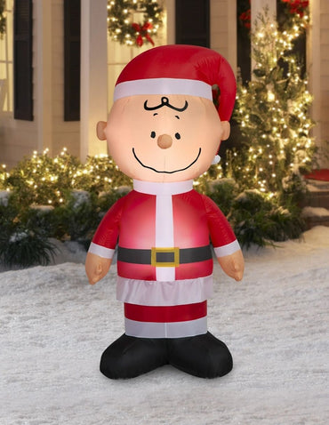 Inflable Navideño Charlie Brown con Atuendo de Papá Noel Peanuts - Decoración con Luces LED
