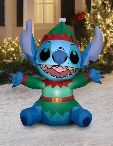 Inflable Navideño Stitch Disney como Elf - Decoración con Luces LED