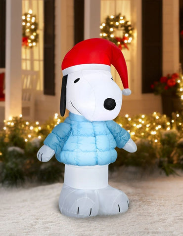 Inflable Navideño Snoopy en Maní Azul - Decoración con Luces LED