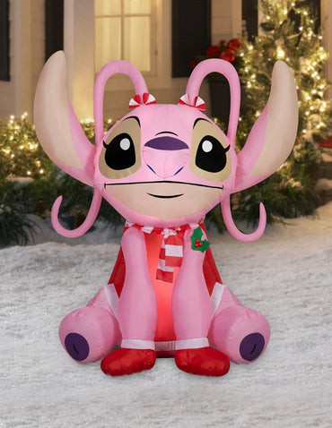 Inflable Navideño Ángel Disney con Bufanda y Lazo - Decoración con Luces LED