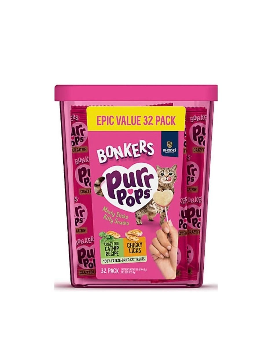 Golosinas para Gatos Bonkers Purrpops Catnip y Pollo 32 Unidades
