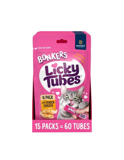 Golosinas Cremosas para Gatos Bonkers Licky Tubes Sabor Pollo 60 Tubos