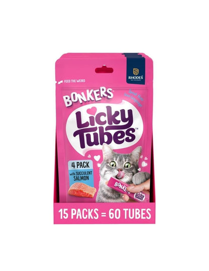 Golosinas Cremosas para Gatos Bonkers Licky Tubes Sabor Salmón 60 Tubos