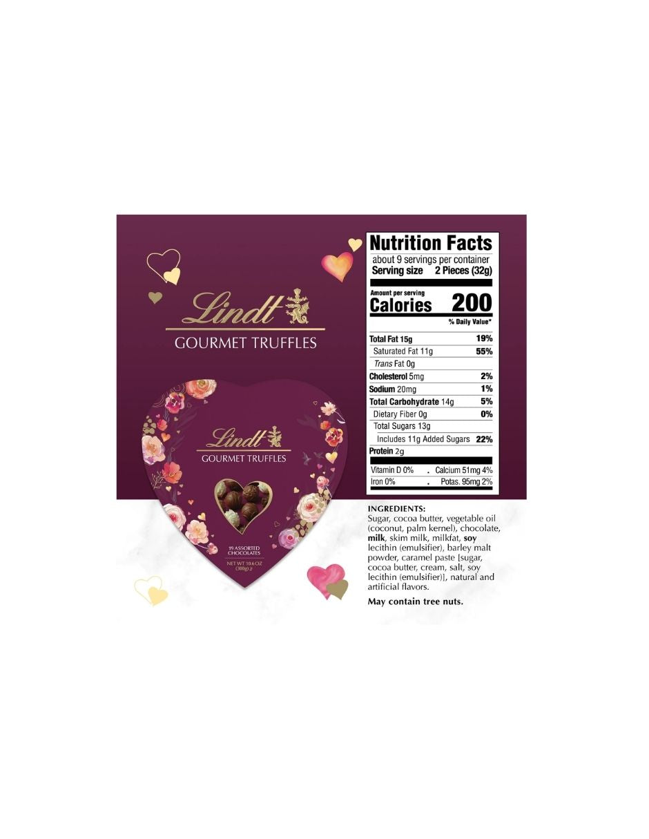 Trufas de Chocolate Surtidas en Caja de Corazón Lindt Gourmet 300gr
