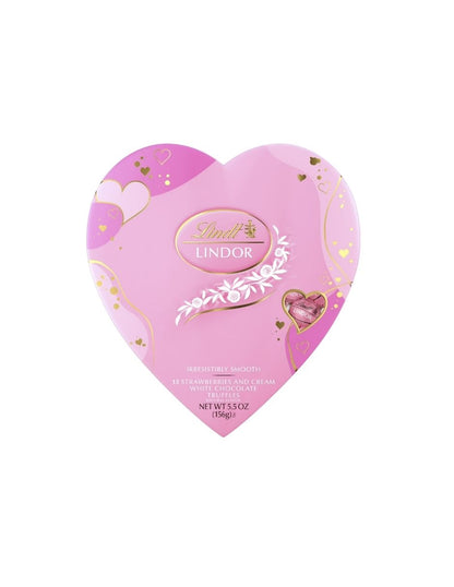 Trufas de Chocolate Blanco Sabor Fresas y Crema en Caja de Corazón Lindt LINDOR 156gr