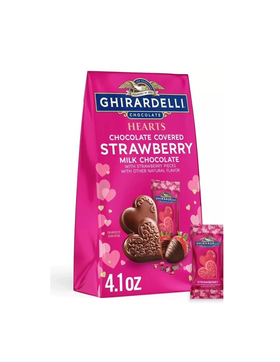 Chocolate con Leche y Fresa Cubiertos de Chocolate para San Valentín 117gr – Ghirardelli