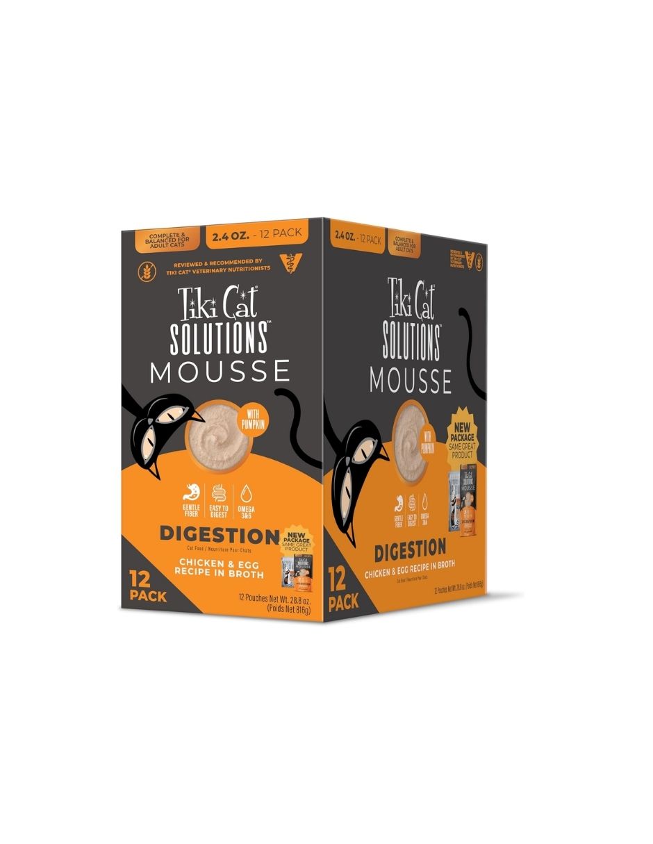 Comida Húmeda para Gatos Tiki Cat Solutions Digestión Pollo y Huevo Mousse 12 Pack