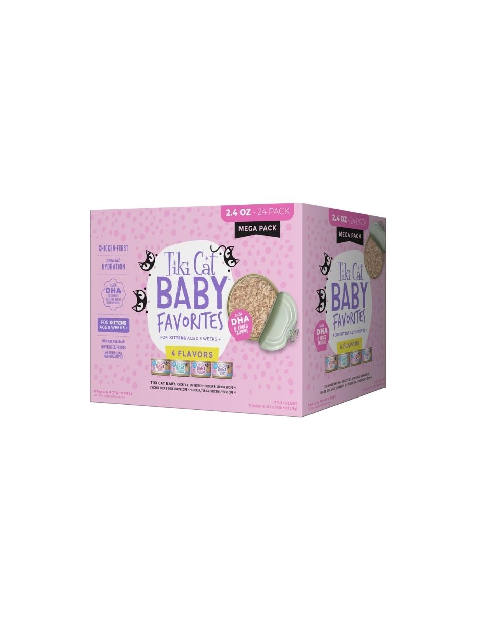 Alimento Húmedo para Gatitos Tiki Cat Baby Favorites Whole Foods Alto en Proteína – Mega Pack 24 Latas de 68gr