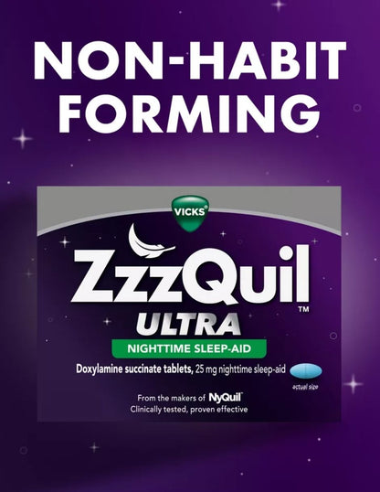 Tabletas para Dormir Ultra Nighttime Sleep Aid 25mg Doxilamina 24 Tabletas - ZzzQuil