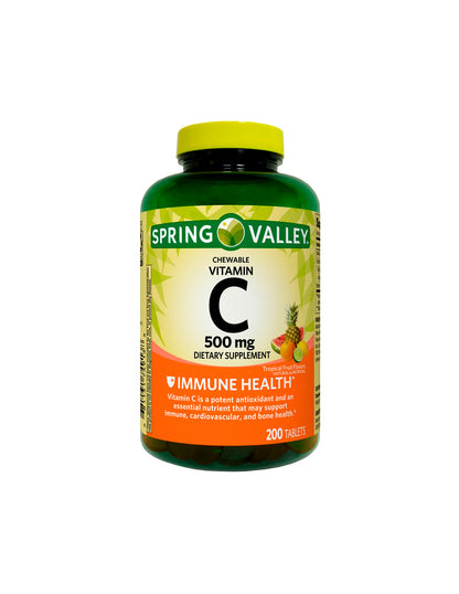 Spring valley Vitamina C 500mg 200 tabletas, fruta tropical