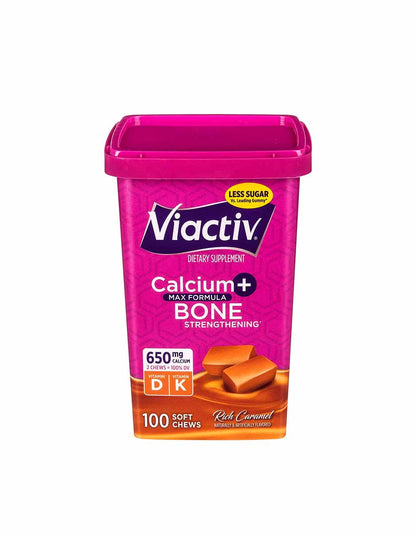 Viactiv Calcio Suplemento de vitamina D masticables suaves sabor caramelo, 100 unidades