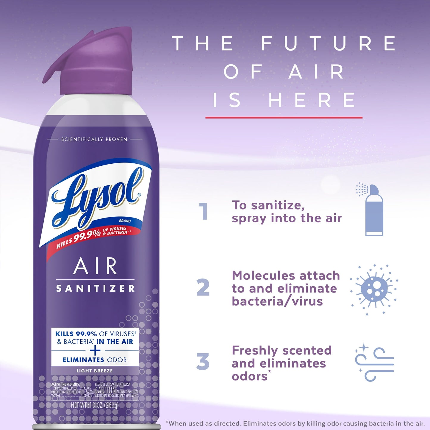 Lysol Air Aerosol Desinfectante para Desinfección y Eliminación de Olores Air, Aroma de Brisa Ligera 283gr