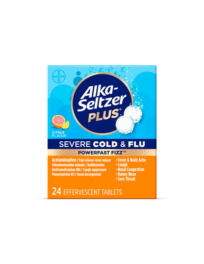 Alka-Seltzer Plus Powerfast Fizz Medicina para el resfriado severo y la gripe, 24 unidades