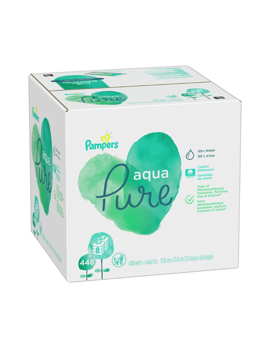 Toallitas húmedas para bebés Pampers Aqua Pure, 99 % agua, sin fragancia, 8-Pack 448 Wipes