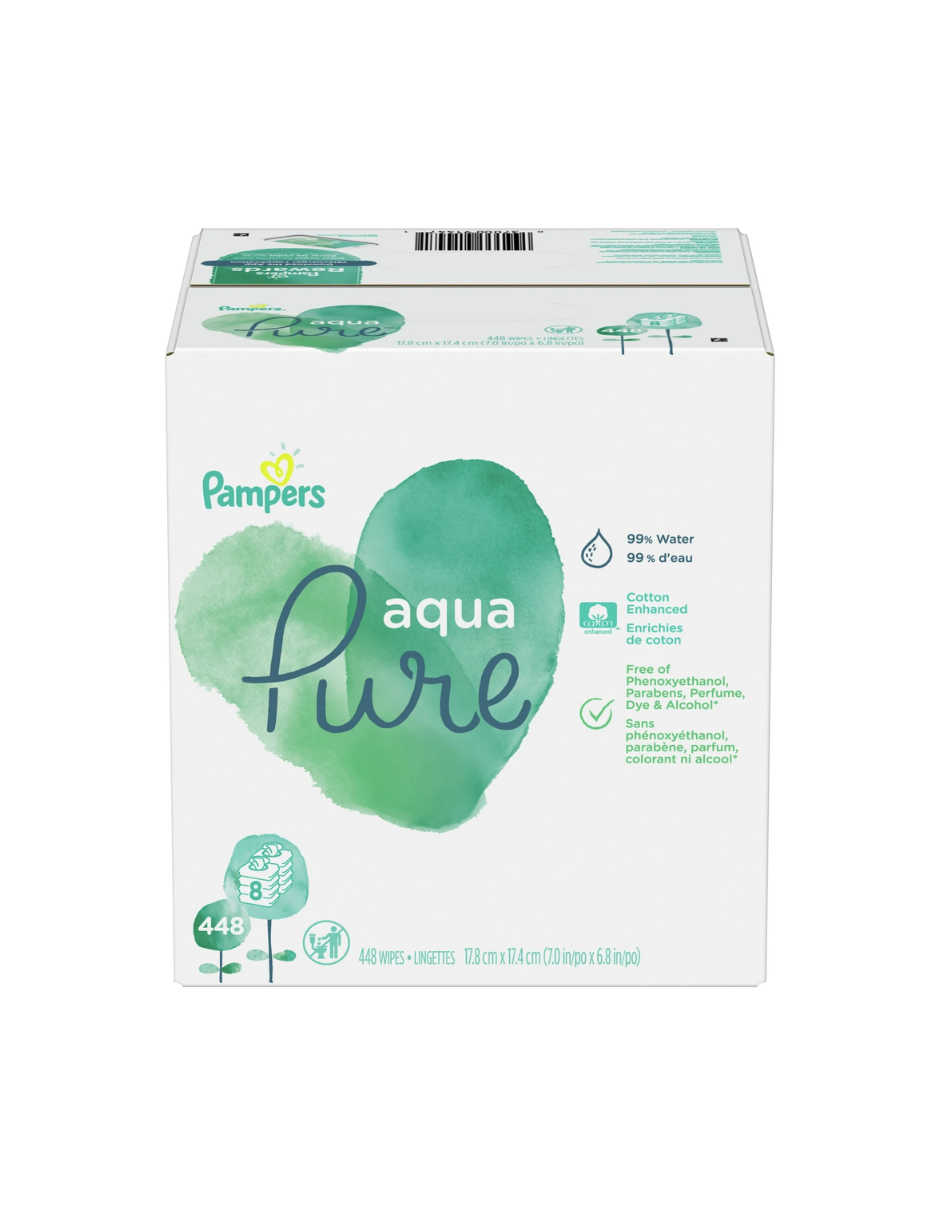 Toallitas húmedas para bebés Pampers Aqua Pure, 99 % agua, sin fragancia, 8-Pack 448 Wipes