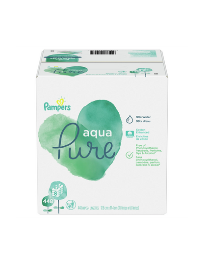 Toallitas húmedas para bebés Pampers Aqua Pure, 99 % agua, sin fragancia, 8-Pack 448 Wipes