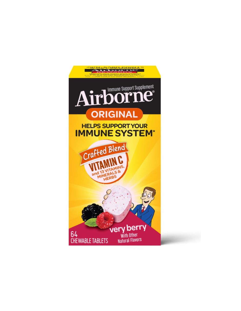 Tabletas masticables Airborne Very Berry, 1000 mg de vitamina C, 64 unidades