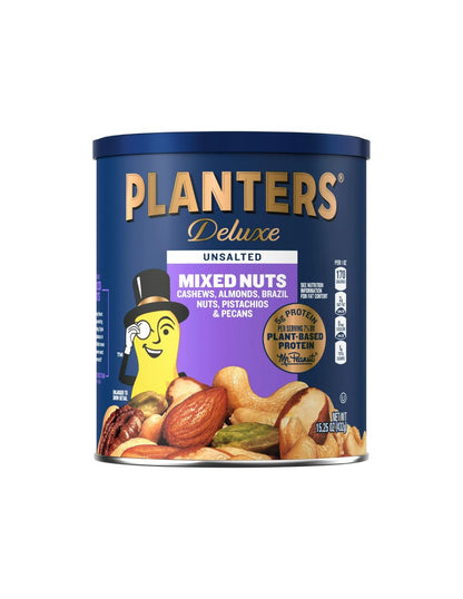 Planters Deluxe Mezcla de nueces ligeramente saladas con anacardos, almendras, avellanas, nueces y pistachos 432gr