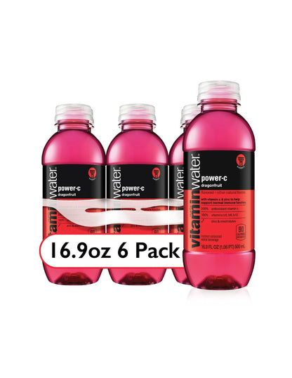 Vitaminwater power-c agua con electrolitos vitaminas, sabor pitahaya 6 pack