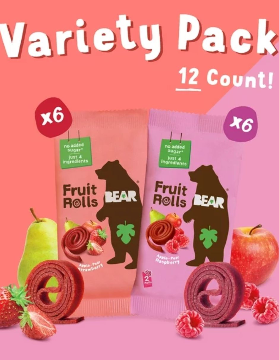 BEAR Fruit Rolls Manzana-Pera con Frambuesa y Fresa 240grs 12pack