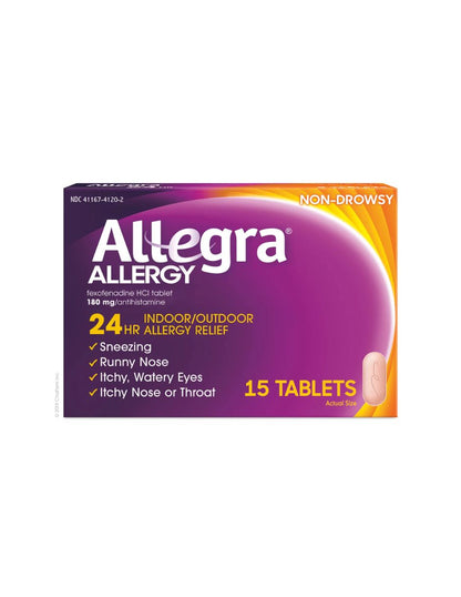 Allegra 24 hrs Alivio de alergias 15 tabletas