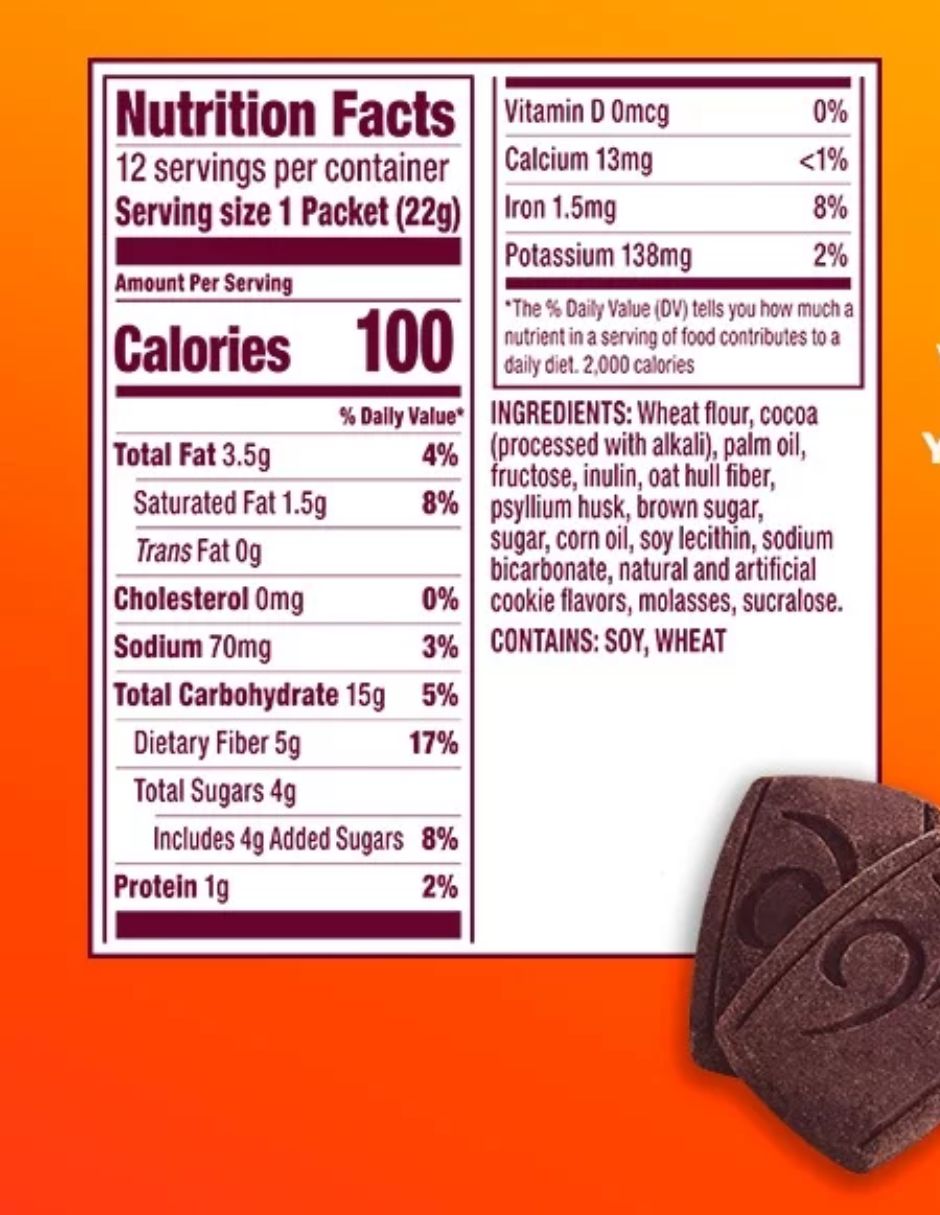 Metamucil Fiber Thins Sabor Chocolate 264grs