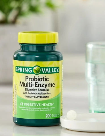 Spring Valley Tabletas de Fórmula Digestiva Multienzimática Probiótica 200 Caps