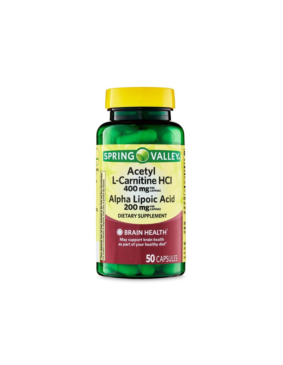 Spring Valley Acetil L-Carnitina HCI 400 mg + Ácido Alfa Lipoico 200 mg Cápsulas, 50 unidades