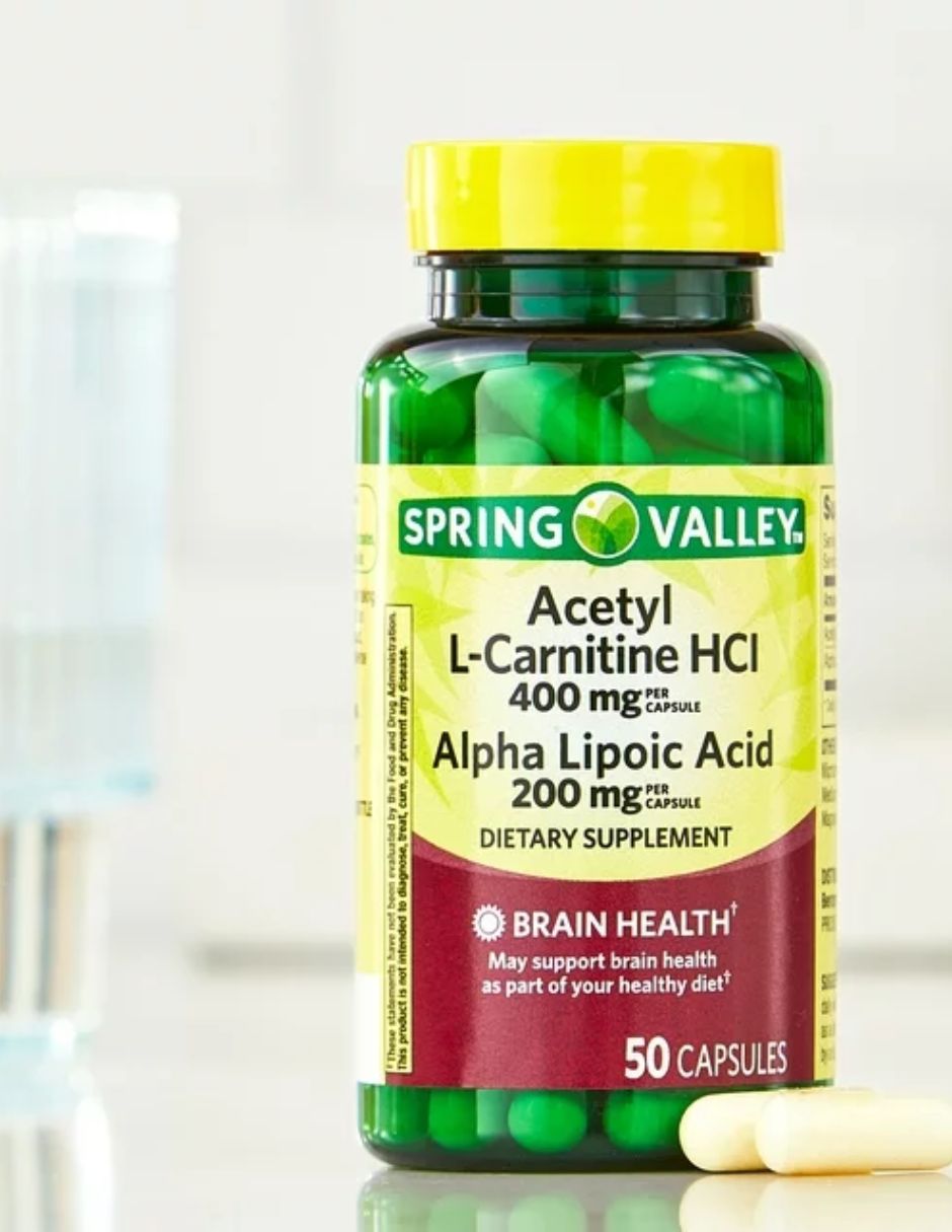 Spring Valley Acetil L-Carnitina HCI 400 mg + Ácido Alfa Lipoico 200 mg Cápsulas, 50 unidades