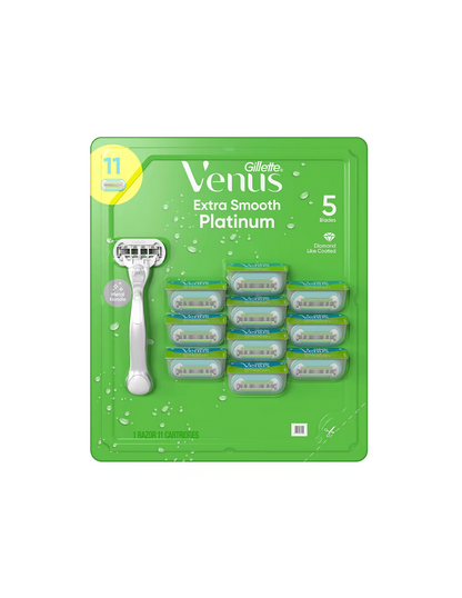 Rastrillo mujer Venus Platinum con mango de metal extrasuave, 1 mango + 11 recambios