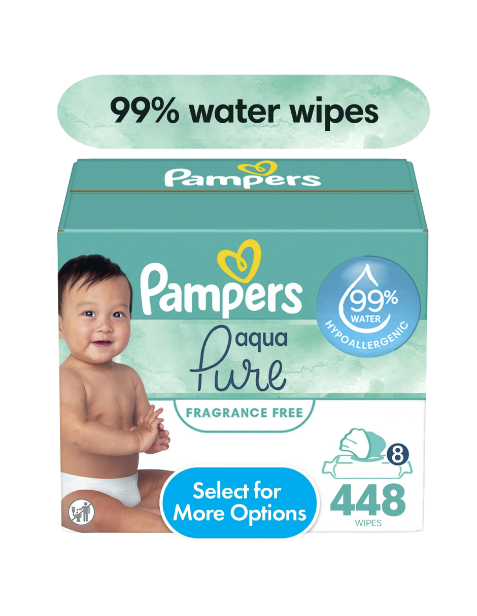 Toallitas húmedas para bebés Pampers Aqua Pure, 99 % agua, sin fragancia, 8-Pack 448 Wipes