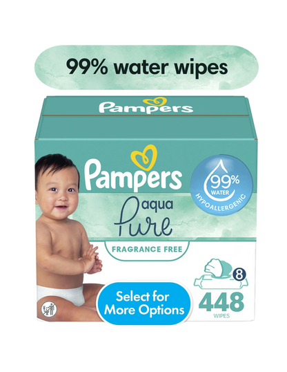 Toallitas húmedas para bebés Pampers Aqua Pure, 99 % agua, sin fragancia, 8-Pack 448 Wipes