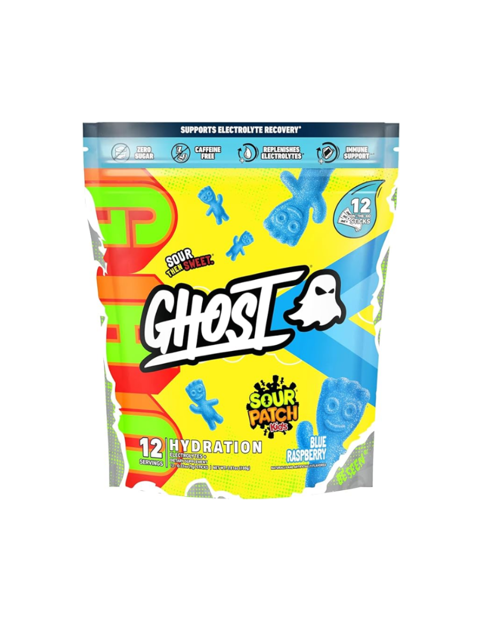 GHOST Paquetes de hidratación, Sour Patch Kids Blue Raspberry, 12 varillas